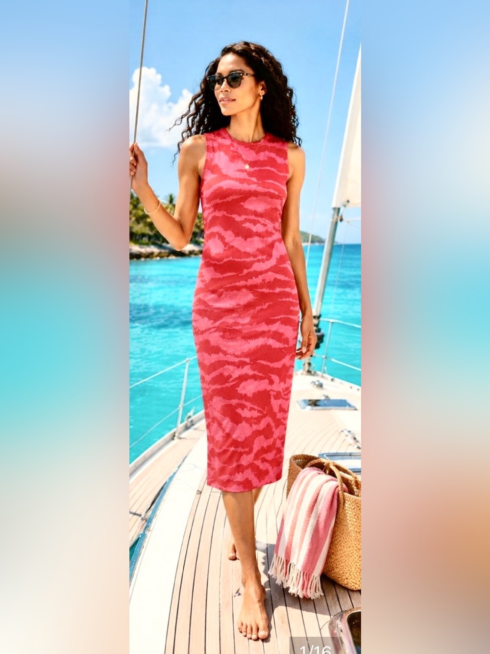 Anthropologie COREY LYNN CALTAR Nicolette Coral and Pink Sleeveless Midi Dress